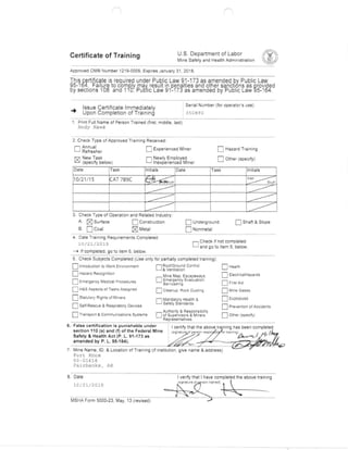 MSHA Form 5023 for Andy Haws