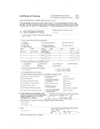 MSHA Form 5023 for Andy Haws