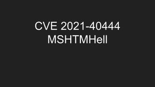 CVE 2021-40444
MSHTMHell
 