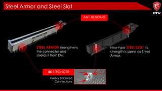Steel Armor and Steel Slot
New type STEEL SLOT its
strength is same as Steel
Armor.
STEEL ARMOR strengthens
the connector and
shields it from EMI.
Heavy Soldered
Connections
4X STRONGER
ANTI-BENDING
 