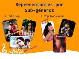 InfluenciasTambién se habla de pop latino en relación a los ritmos latinoamericanos o ibéricos adaptados con el fin de convertirse en un producto que pueda ser oído más allá de su público tradicional. Desde los años 1950, ya se hacía esta práctica con el fin de penetrar en el mercado norteamericanoPor ejemplo:Vallenato: Carlos VivesTex-Mex: SelenaPasillo: Juan Fernando VelascoRanchera: Alejandro Fernández