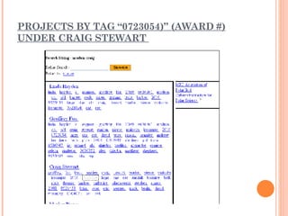 PROJECTS BY TAG “0723054)” (AWARD #) UNDER CRAIG STEWART  