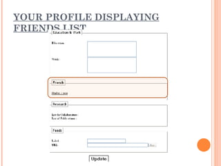 YOUR PROFILE DISPLAYING FRIENDS LIST 