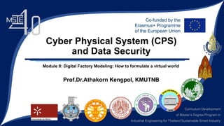 Curriculum Development
of Master’s Degree Program in
Industrial Engineering for Thailand Sustainable Smart Industry
Cyber Physical System (CPS)
and Data Security
Prof.Dr.Athakorn Kengpol, KMUTNB
Module II: Digital Factory Modeling: How to formulate a virtual world
 