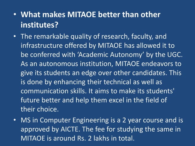 Ms In Computer Engineering Mitaoe Ppt Ms In Computer Engineering Mitaoe Ppt
