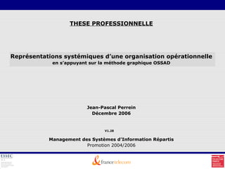 THESE PROFESSIONNELLE
Représentations systémiques d’une organisation opérationnelle
en s’appuyant sur la méthode graphique OSSAD
Management des Systèmes d'Information Répartis
Promotion 2004/2006
Jean-Pascal Perrein
Décembre 2006
V1.28
 