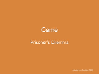 Game
Prisoner’s Dilemma
Adapted from Schelling (1960)
 