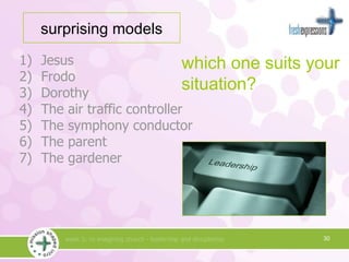 which one suits your situation? 30 Jesus Frodo Dorothy The air traffic controller The symphony conductor The parent The gardener surprising models