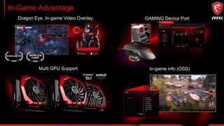 In-Game Advantage
Dragon Eye, In-game Video Overlay GAMING Device Port
Multi GPU Support In-game info (OSD)
 