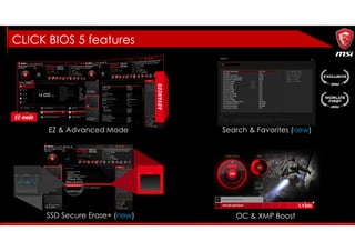 EZ & Advanced Mode Search & Favorites (new)
SSD Secure Erase+ (new) OC & XMP Boost
CLICK BIOS 5 features
5.4
 