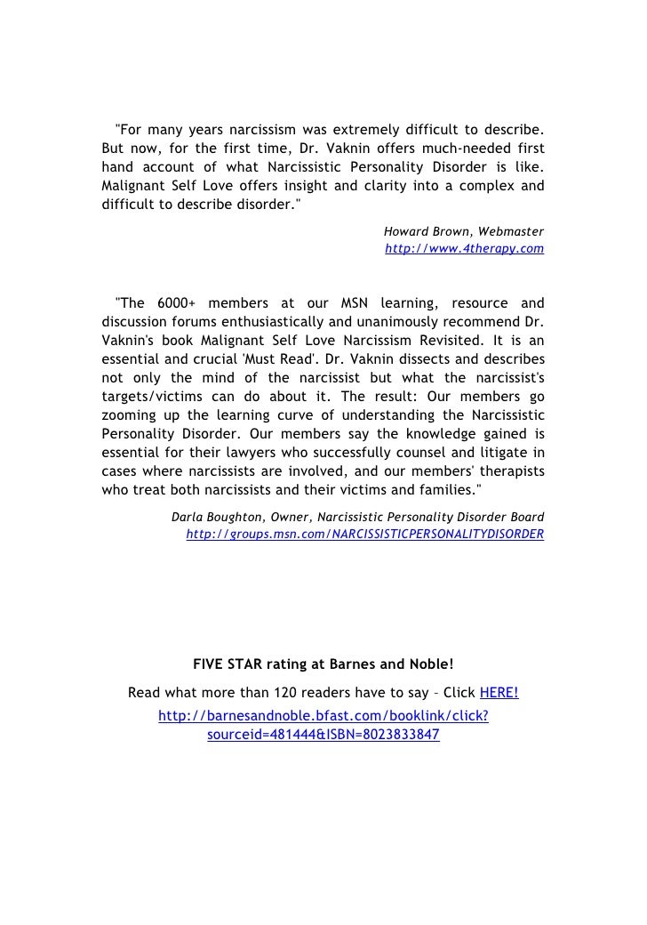 Malignant Self Love Narcissism Revisited Excerpts - 