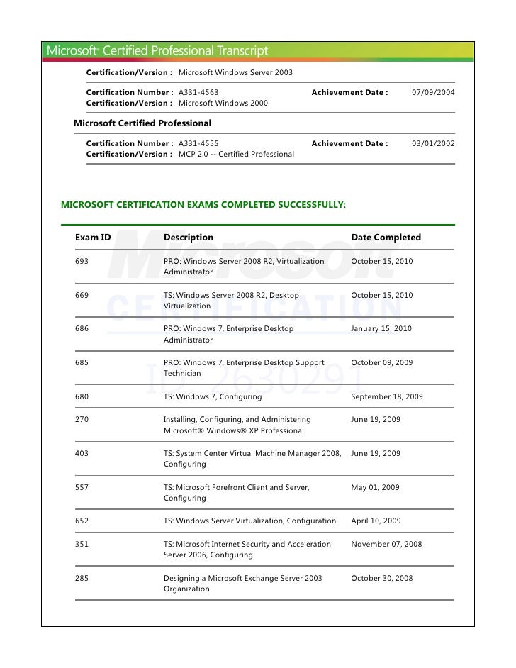 Mcp Microsoft Transcript | Certification process overview – JLQSS