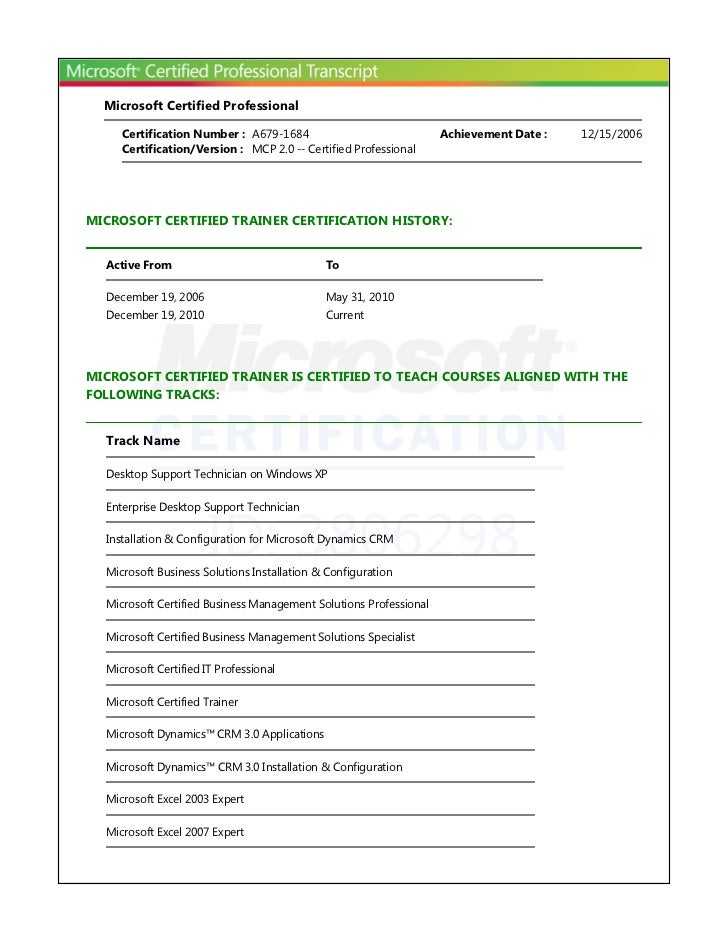 Microsoft Learning Transcript