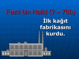 Fazıl bin Halid (? – 766) İlk kağıt fabrikasını kurdu. 