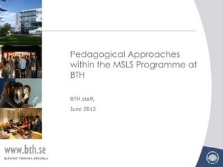 Pedagogical Approaches
within the MSLS Programme at
BTH

BTH staff,

June 2012
 