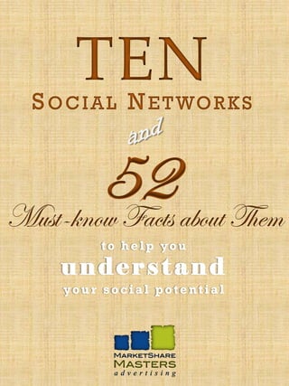 TEN
 S O C I A L N E T WO R K S


        52 about Them
Must-know Facts
         t o h e l p yo u
    understand
    your social potential
 