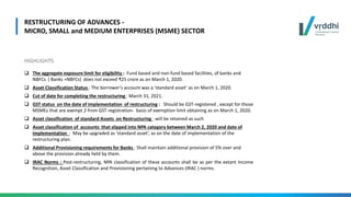 RESTRUCTURING OF MSMEs & CREDIT GUARANTEE SCHEME FOR SUBORDINATE DEBT ...