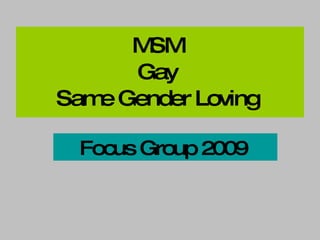 MSM  Gay  Same Gender Loving  Focus Group 2009  