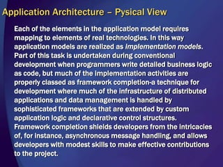 Application and Technology ArchitectureThe functional requirements of a software system describe the business value that the software delivers. For a weather service, a functional requirement might be stated as "given a well-formed message A as input, the service will return a message B correct for the time span and geographic location represented in message A."An application architecture is the architecture of any automated services that support and implement such functional requirements, including the interfaces to the business and other applications. It describes the structure of an application and how that structure implements the functional requirements of the organization. Whilst there should ideally be one application architecture in an organization, in practice there are typically many different application architectures.The operational requirements of a software system define the reliability, manageability, performance, security, and interoperability requirements of the software (to list just a few). Common examples might be that the service is only available to authorized subscribers, and that the service be functioning properly 99.999 percent of the time. A technology architecture is the architecture of the hardware and software infrastructure that supports the organization and implements the operational (or non functional) requirements, particularly the application and information architectures of the organization. It describes the structure and inter-relationships of the technologies used, and how those technologies support the operational requirements of the organization