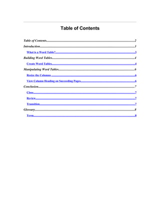 M Smith Sample Training Module Topic Word Tables