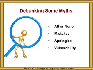 Debunking Some Myths
Rosetta Eun Ryong Lee (http://tiny.cc/rosettalee)
 All or None
 Mistakes
 Apologies
 Vulnerability
 