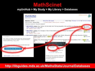 MathScinet
myUniHub > My Study > My Library > Databases
http://libguides.mdx.ac.uk/MathsStats/JournalDatabases
 