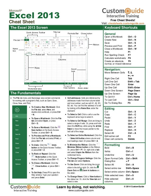 excel keyboard shortcuts cheat sheet