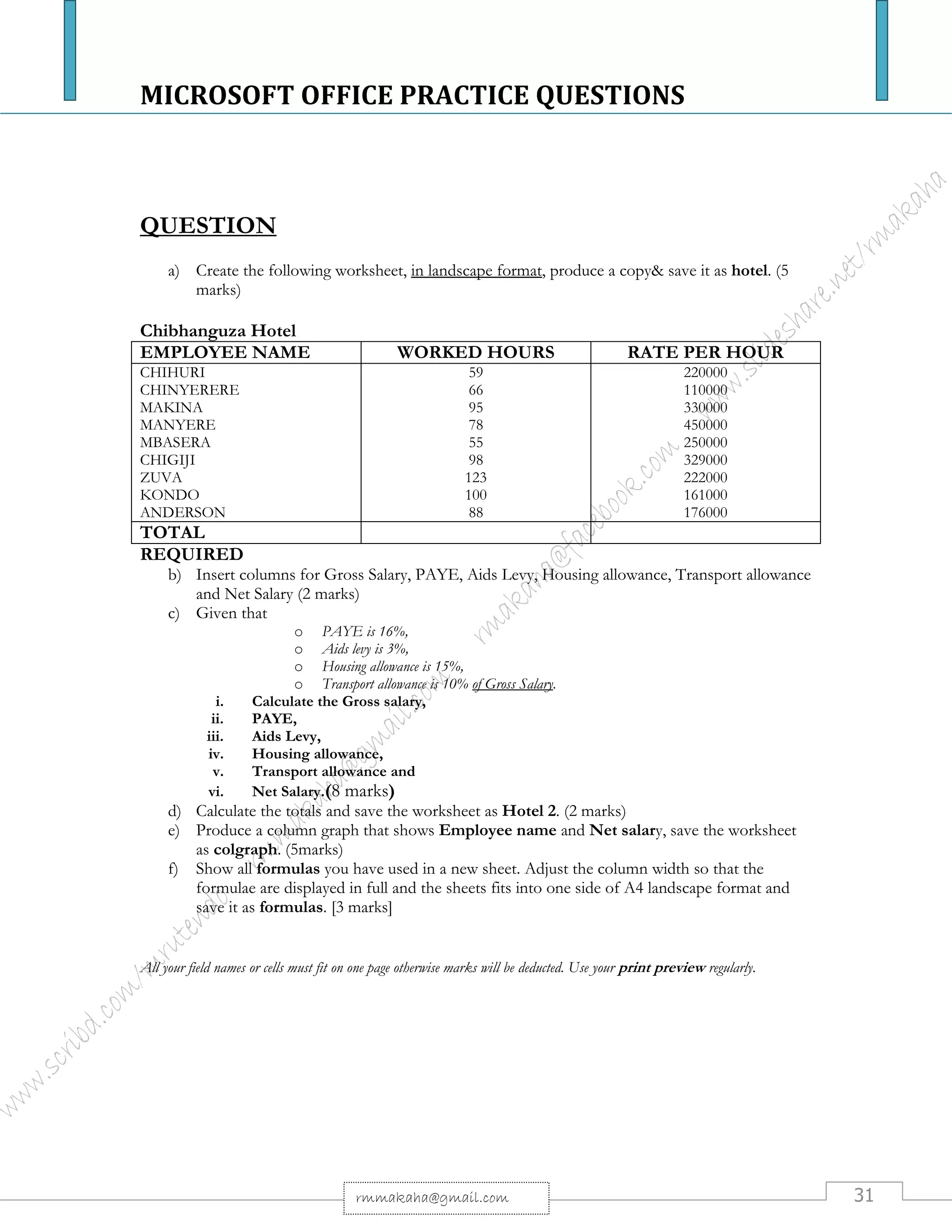 Microsoft Office Package: Practical Questions | PDF | Gardening | Home ...