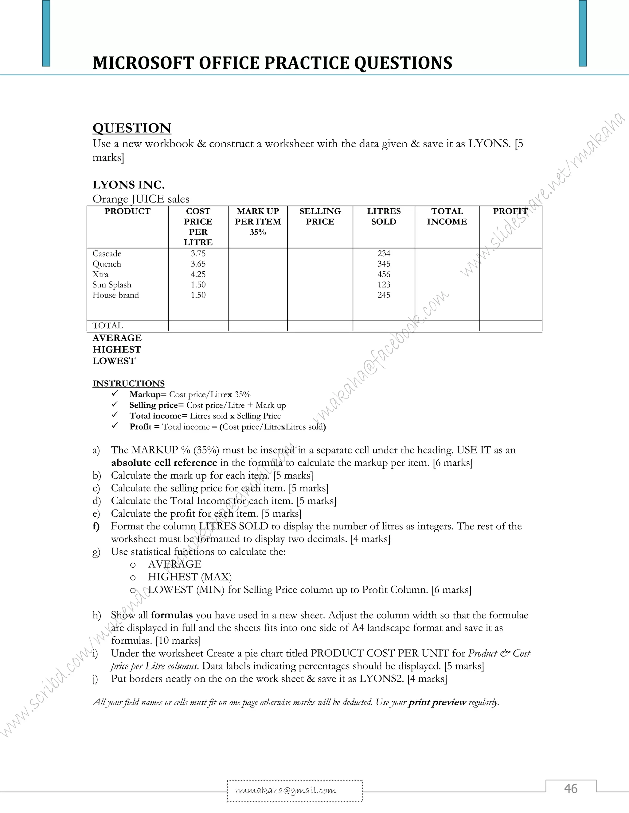 Microsoft Office Package: Practical Questions | PDF | Gardening | Home ...