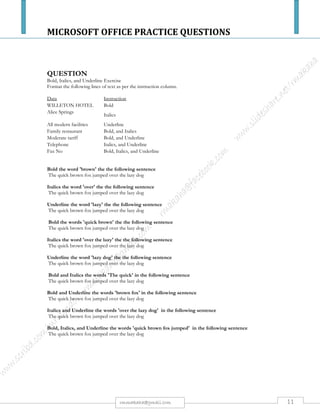 MICROSOFT OFFICE PRACTICE QUESTIONS
11rmmakaha@gmail.com
QUESTION
INTRODUCTION
Fast-Food Industry, industry concerned with the provision of fast food to customers, either prepared in
restaurants or other outlets, or sold in packaged form for buyers to consume or prepare at home.
Although it is acknowledged to be an increasingly significant sector of the hotel and catering industry,
defining fast food in any meaningful way has proved difficult. To some commentators, the basis of the
fast-food business is technology such as the microwave oven, while others contend that it is a form of
takeaway food retail outlet, epitomized by ubiquitous and usually American franchising and chain store
operations, such as McDonald’s, Burger King, Kentucky Fried Chicken, and Domino’s Pizza. Both
perspectives are inadequate, because they focus on how and where fast food is produced rather than what
is traded. How the product is traded or produced falls into the category of differentiating one competitive
offering from another, but it does not necessarily permit any material analysis of the industry’s dynamics,
its scope, its economic significance, or its history.
DEFINITION
A more instructive approach is to define fast food retail as the sale of an end or finished product with
four generic characteristics. It has a low relative price. The finishing (and in some cases total production)
and service times are quick. (The range of end products on offer, demand levels, and production/service
efficiency make it difficult to apply actual times, but these typically range between 2 and 15 minutes for
products made on site, and less than 30 minutes for home delivery products.) The product is suitable for
eating with the fingers, has disposable packaging, and, where applicable, disposable cutlery. (While this
aspect facilitates the takeaway, drive-through, and home delivery options of product delivery, it has also
attracted substantial criticism from environmentalists.) The durability of the finished product (such as
maintenance of heat, nutritional value, etc.) can be measured in minutes for hot fast food products and
hours for cold products. (This perishability factor clearly distinguishes fast food from
snack/confectionery items, and this is where recent food hygiene legislation, such as the United
Kingdom’s various Food Safety Acts, has been a central issue.)
Typical fast-food products falling within this generic definition include hamburgers, fish and chips,
scooped ice cream, kebabs, fried and broiled chicken, chips or French fries, pizza, Chinese and Indian
takeaway food, sandwiches, and other forms of ready-to-eat products, as well as canned or packaged
ready-to-drink beverages.
HISTORY
Many people believe that fast food is not only synonymous with the American lifestyle, but also had its
origins in the United States, and that it is a modern phenomenon. To some degree, these beliefs are
understandable when one considers the significant impact on traditional cultures that the American media
has had, that the term “fast food” did not appear in the popular vocabulary until 1954 (followed by “take-
out food” in 1962), the success of McDonald’s since Ray Kroc took over management control in 1955,
and that the top ten global fast-food brands are US-owned and generate sales of over US$75 billion
collectively.
However, much fast food is European in origin, with a considerable history. For example, John Stow’s
1598 survey of London mentions fast-food-like items, as does Henry Mayhew in his social history of
London in the 1840s and 1850s. The hamburger derived from the Baltic provinces of Russia in the
Middle Ages, where various tribes ate steak tartare. These Tartars, or Tatars, introduced the delicacy to
their German trading partners from the port of Hamburg. The Germans fried the meat and seasoned it
with onions. When German immigrants arrived in the United States, they brought this steak dish with
them. This said, there is also some evidence to suggest that the Romans ate a form of hamburger as long
ago as about 500 BC, and the Romans are also on record as eating a type of pizza. The sandwich
allegedly owes its existence to John Montagu, 4th Earl of Sandwich, who asked for such an item during a
 