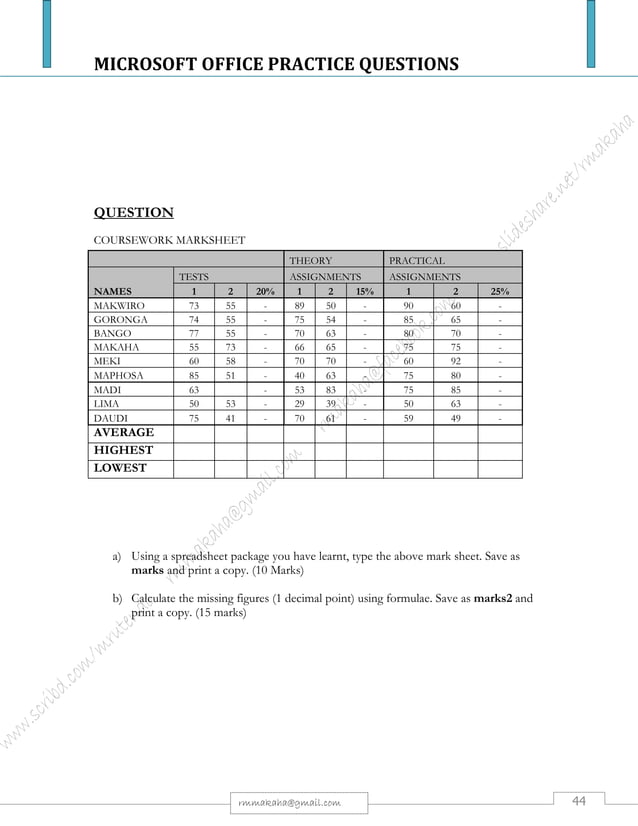 Microsoft Office Package: Practical Questions | PDF | Gardening | Home ...