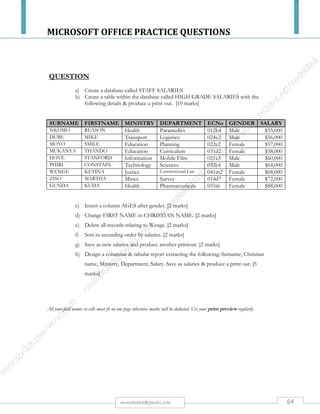 MICROSOFT OFFICE PRACTICE QUESTIONS
64rmmakaha@gmail.com
QUESTION
Display the following chart attractively using any word-processing program. Make sure the top margin is equal to the
bottom margin.
 
