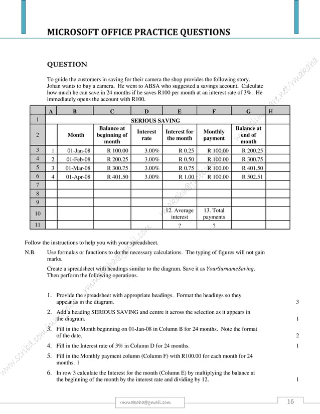 Microsoft Office Package: Practical Questions
