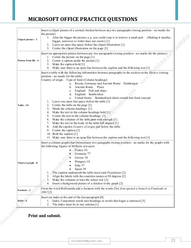 Microsoft Office Package Practical Questions Microsoft Office Package Practical Questions