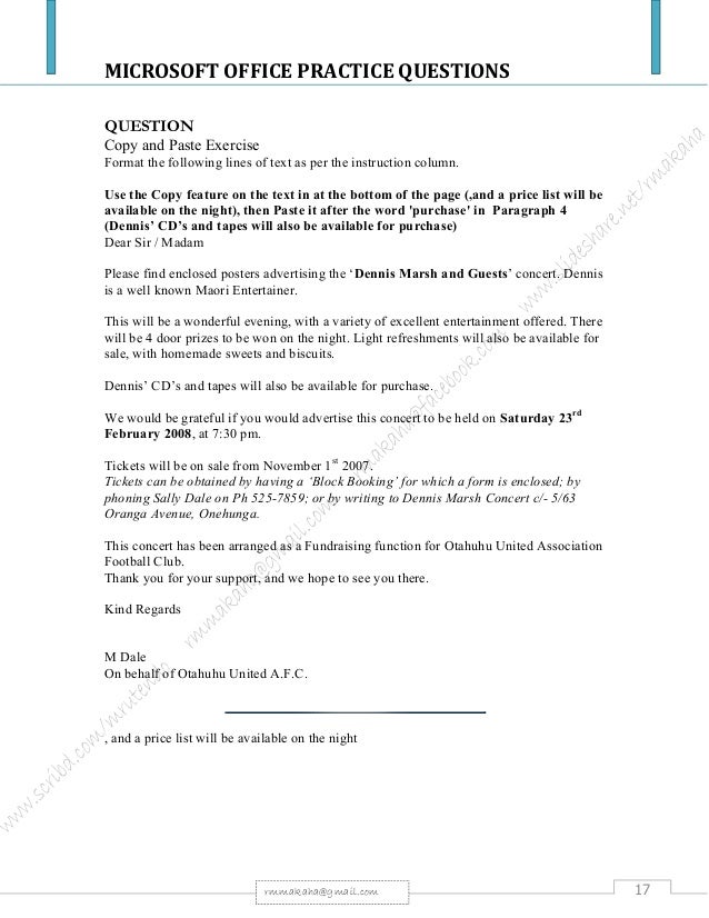 Microsoft Office Package Practical Questions