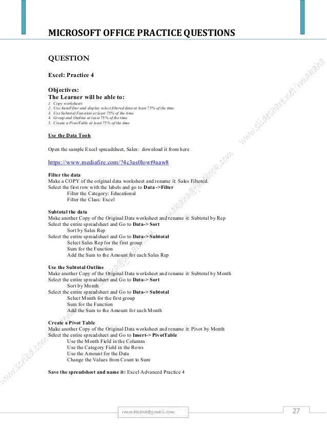 Microsoft Office Package Practical Questions Microsoft Office Package Practical Questions