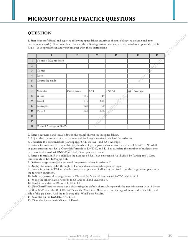 Microsoft Office Package Practical Questions