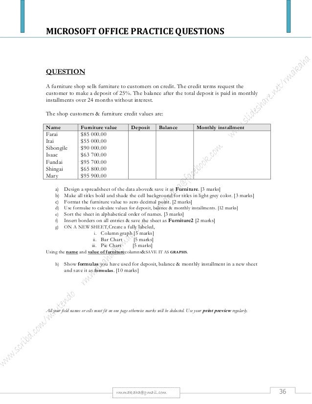Microsoft Office Package: Practical Questions