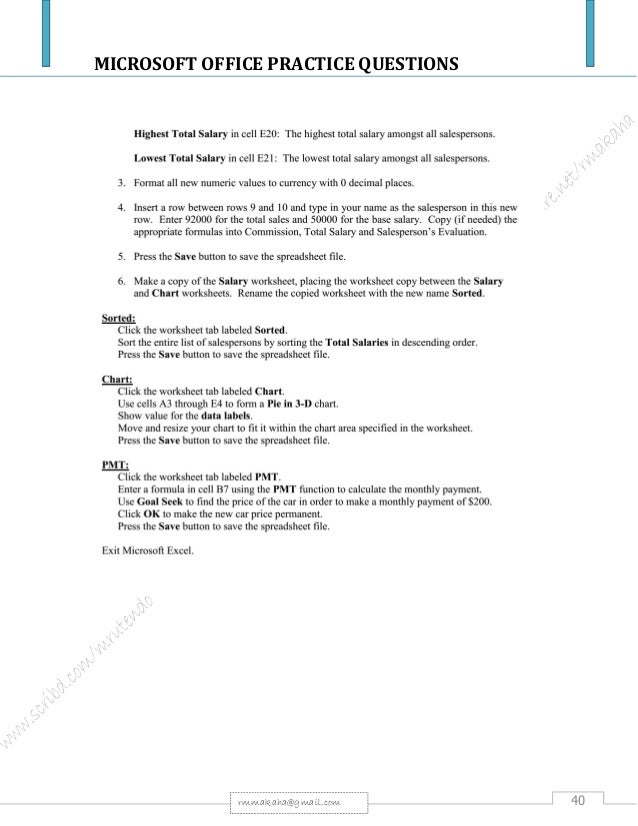Microsoft Office Package Practical Questions Microsoft Office Package Practical Questions