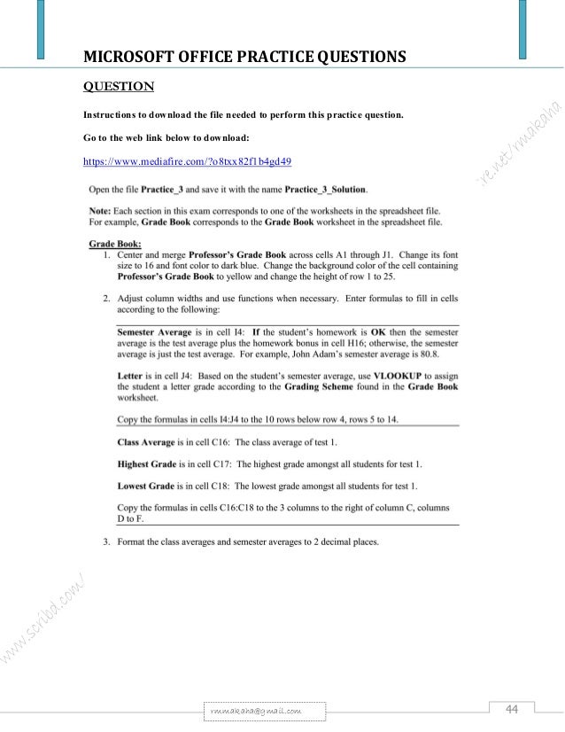 Microsoft Office Package Practical Questions Microsoft Office Package Practical Questions