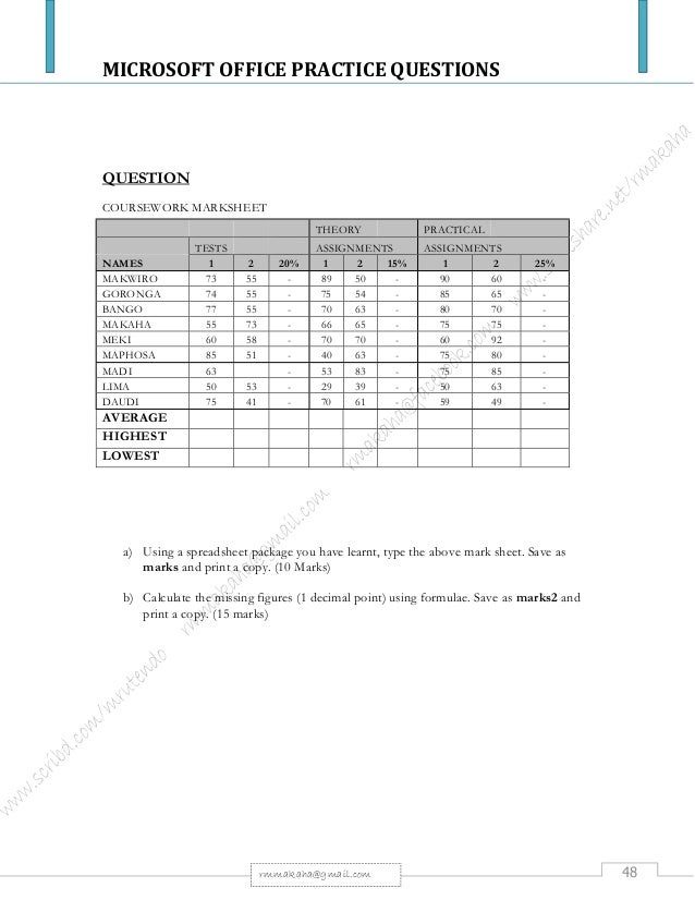 Microsoft Office Package: Practical Questions