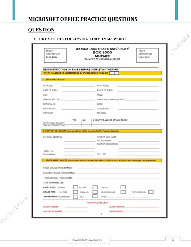 Microsoft Office Package: Practical Questions