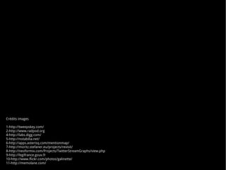 Crédits images

1-http://tweepskey.com/
2-http://www.radpod.org
4-http://labs.digg.com/
5-http://notabilia.net/
6-http://apps.asterisq.com/mentionmap/
7-http://moritz.stefaner.eu/projects/revisit/
8-http://neoformix.com/Projects/TwitterStreamGraphs/view.php
9-http://legifrance.gouv.fr
10-http://www.flickr.com/photos/galinette/
11-http://memolane.com/
 