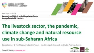 12nd September 2020
The livestock sector, the pandemic,
climate change and natural resource
use in sub-Saharan Africa
Sonja Leitner & The Mazingira Centre Team – Int. Livestock Research Institute, Nairobi, Kenya
 