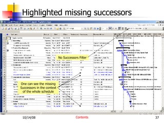 Highlighted missing successors No Successors Filter Contents One can see the missing Successors in the context of the whole schedule 