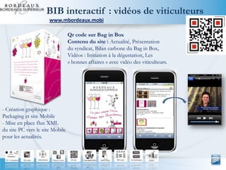 BIB interactif : vidéos de viticulteurs
                      www.mbordeaux.mobi

                                 Qr code...