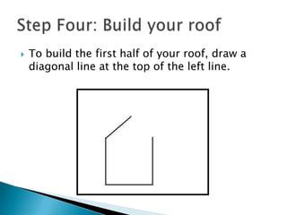 To build the first half of your roof, draw a diagonal line at the top of the left line.Step Four: Build your roof