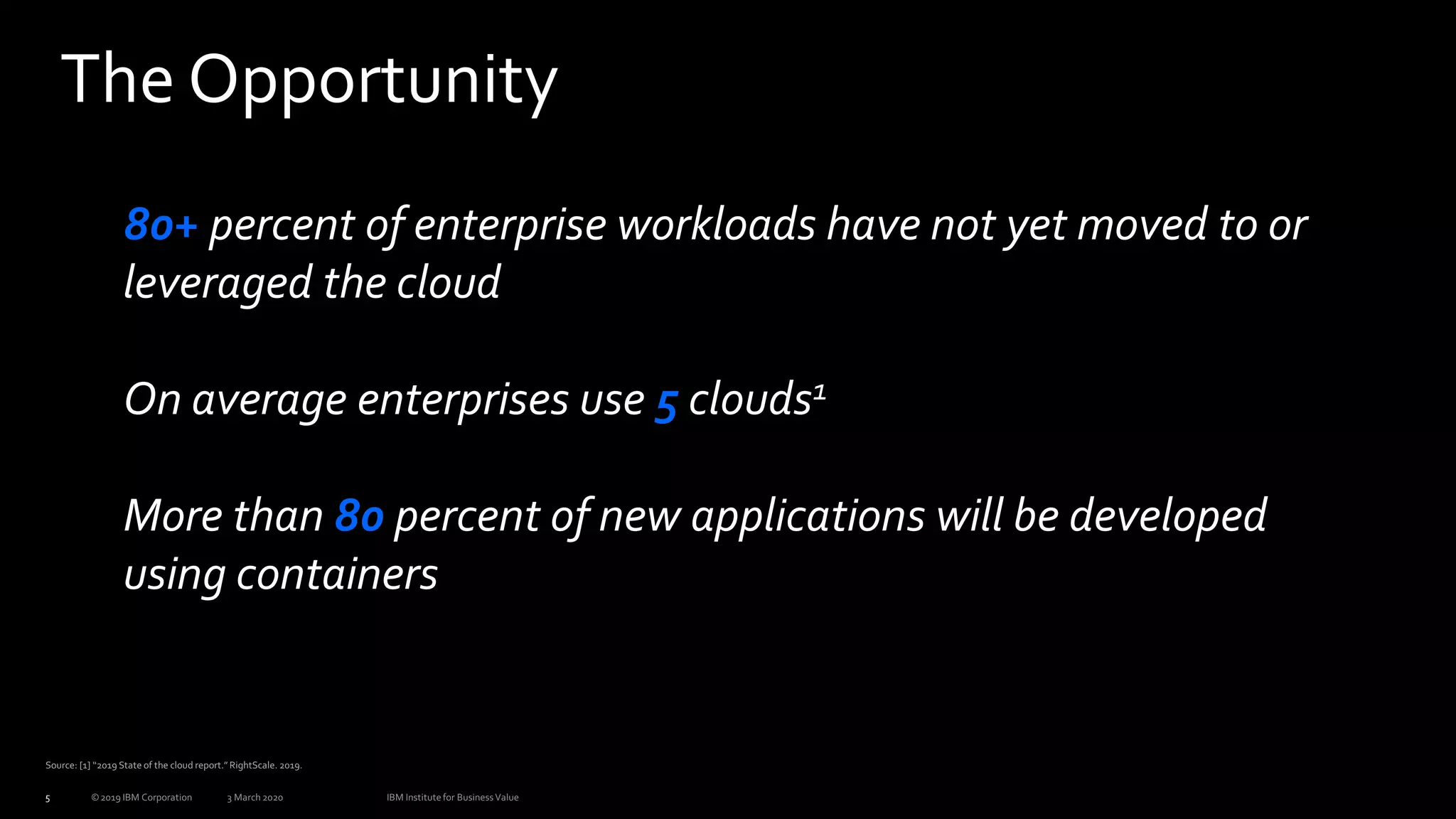 5
80+ percent of enterprise workloads have not yet moved to or
leveraged the cloud
On average enterprises use 5 clouds1
More than 80 percent of new applications will be developed
using containers
The Opportunity
 