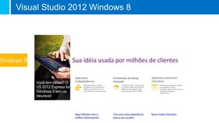 Visual Studio 2012 Windows 8




                             Sua idéia usada por milhões de clientes




     Visual Studio Summit 2012
 