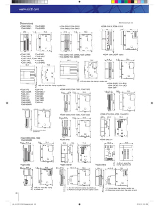 46
www.IDEC.com
47.5
90.0
70.014.6 47.5
90.0
70.011.3
35.4
90.0
70.011.3
4.5
8.5 mm when the clamp
is pulled out.
23 .5 14 .6 70 .0
90.0
3.8
70.014.623.53.8
90.0
70.01.039.13.8
90.0
70.011.317.63.8
90.0
70.011.329.73.8
90.0
70.0
90.0
22.5 13.9
71.0
90.0
38.0 13.9
Dimensions
FC5A-D16RK1, FC5A-D16RS1
FC4A-D20RK1, FC4A-D20RS1
FC5A-D32K3, FC5A-D32S3
FC4A-D40K3, FC4A-D40S3
FC4A-D20K3, FC4A-D20S3
FC5A-D12K1E, FC5A-D12S1E
FC5A-C10R2, FC5A-C16R2
FC5A-C10R2C, FC5A-C16R2C
FC5A-C10R2D, FC5A-C16R2D
FC4A-C10R2, FC4A-C16R2
FC4A-C10R2C, FC4A-C16R2C
FC5A-C24R2, FC5A-C24R2C, FC5A-C24R2D
FC4A-C24R2, FC4A-C24R2C
FC5A-F2MR2, FC5A-F2M2
FC4A-M24BR2
FC5A-EXM2
FC4A-N16B1, FC4A-R161
FC4A-J4CN1, FC4A-J8C1
FC4A-J8AT1
FC5A-EXM1M
FC4A-N16B3, FC4A-T16K3, FC4A-T16S3
FC4A-N32B3, FC4A-T32K3, FC4A-T32S3 FC4A-HPC1, FC4A-HPC2, FC4A-HPC3
45.0
80.0
70.0
2.1∗
∗5.6 mm when the
clamp is pulled out.
35.4
90.0
60.0 ∗2 70.0
4.5∗1
∗1: 8.5 mm when the clamp is pulled out.
∗2: Reference length when the cable is bent.
17.6
90.0
3.8 60.0 ∗2 70.0
4.5∗1
∗1: 8.5 mm when the clamp is pulled out.
∗2: Reference length when the cable is bent.
39.1 9.4 70.0
90.0
3.8
4.5
8.5 mm when the clamp
is pulled out.
All dimensions in mm.
FC4A-SX5ES1EFC4A-HPH1
FC4A-AS62M,
FC4A-J2A1,
FC4A-K1A1,
FC4A-K2C1,
FC4A-L03A1,
FC4A-L03AP1
FC4A-M08BR1
FC4A-N08A11
FC4A-N08B1
FC4A-R081
FC4A-T08K1
FC4A-T08S1
FC4A-K4A1
FC5A-SIF2, FC5A-SIF4,
80.0 70.0
90.04.5∗
∗8.5 mm when the clamp is pulled out.
95.0 70.0
90.04.5∗
∗8.5 mm when the clamp is pulled out.
FC5A-EXM1S
plc_int_031513forSingapore.indd 46 3/15/13 9:41 AM
 